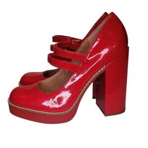 Steve Madden Twice Patent Red Platform Mary Jane Block Heels Double strap 9m